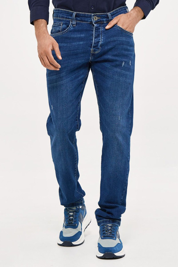 Ανδρικό jean Brokers μπλε regular fit με διακριτικές φθορές 26013-213-354