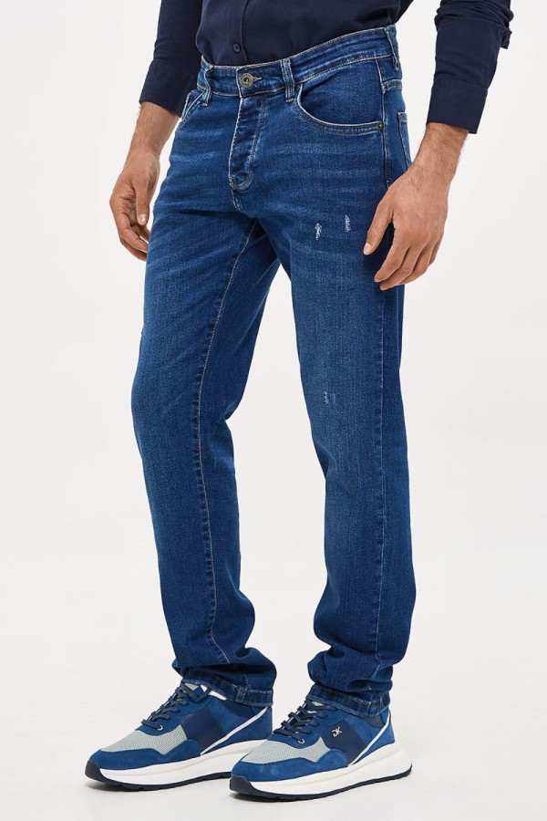 Ανδρικό jean Brokers μπλε regular fit με διακριτικές φθορές 26013-213-354