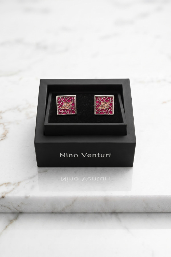 Ανδρικά μανικετόκουμπα Nino Venturi κόκκινο γεωμετρικό σχέδιο 2421 Ανδρικά μανικετόκουμπα Nino Venturi κόκκινο γεωμετρικό σχέδιο 2421