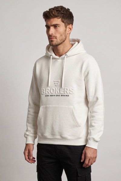 Ανδρικό φούτερ Brokers εκρού με κουκούλα και fleece επένδυση 26518-212-851