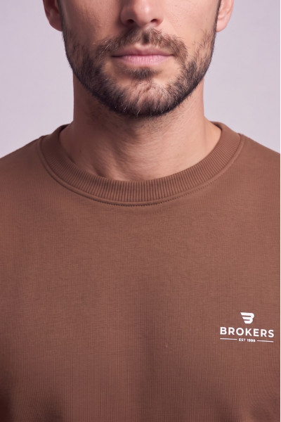 Ανδρικό φούτερ Brokers καφέ βαμβακερό με λογότυπο  26518-108-851