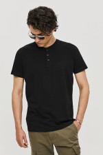 Ανδρικό T-shirt Brokers μαύρο με κουμπιά και henley λαιμόκοψη 26017-101-751 Ανδρικό T-shirt Brokers μαύρο με κουμπιά και henley λαιμόκοψη 26017-101-751