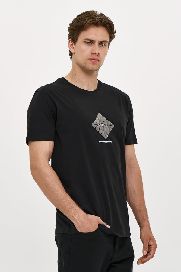 Ανδρικό t-shirt Brokers μαύρο με ανάγλυφο 3D τύπωμα 26017-107-751