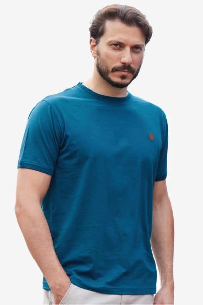 VISCONTI ΑΝΔΡΙΚO ΒΑΜΒΑΚΕΡΟ T-SHIRT ΜΟΝΟΧΡΩΜΟ ΠΕΤΡΟΛ 2811-7