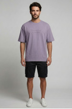 Ανδρικό loose fit t-shirt Brokers μωβ βαμβακερό με slogan print 26017-216-752