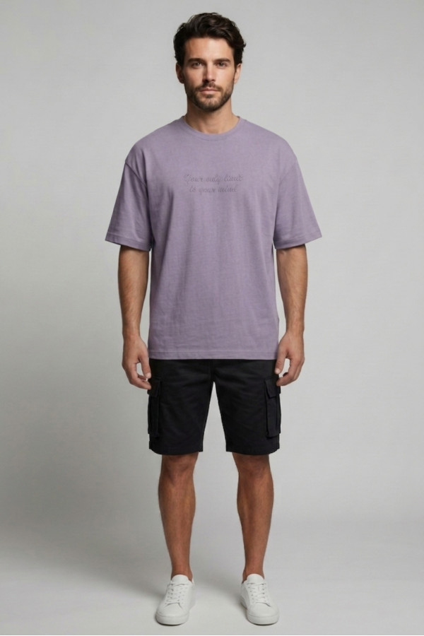 Ανδρικό loose fit t-shirt Brokers μωβ βαμβακερό με slogan print 26017-216-752