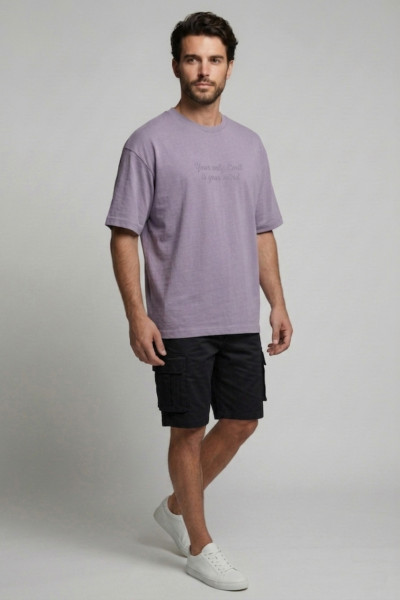 Ανδρικό loose fit t-shirt Brokers μωβ βαμβακερό με slogan print 26017-216-752 Ανδρικό loose fit t-shirt Brokers μωβ βαμβακερό με slogan print 26017-216-752