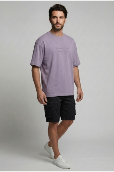 Ανδρικό loose fit t-shirt Brokers μωβ βαμβακερό με slogan print 26017-216-752