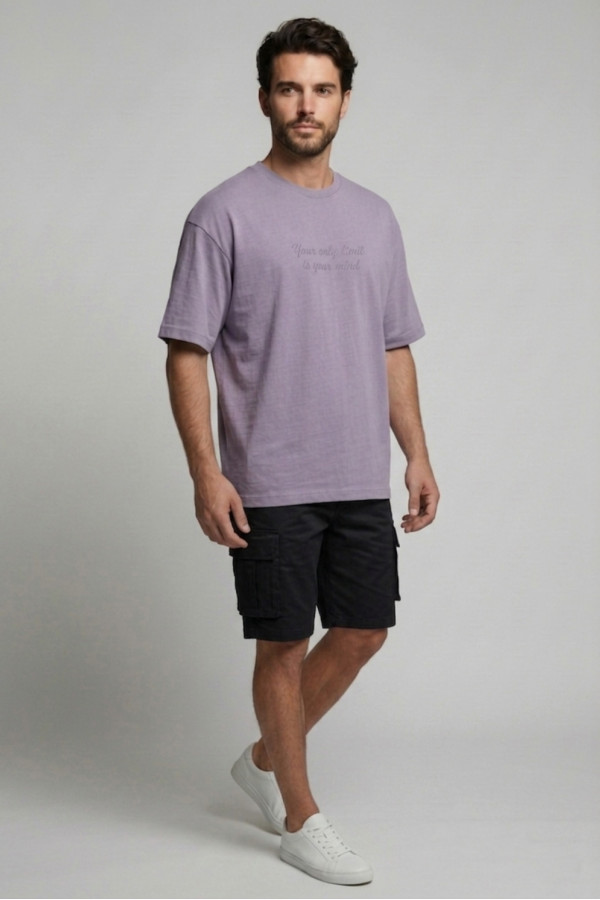 Ανδρικό loose fit t-shirt Brokers μωβ βαμβακερό με slogan print 26017-216-752
