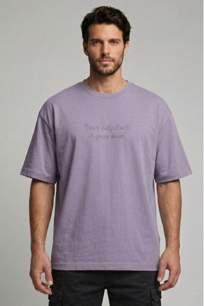 Ανδρικό loose fit t-shirt Brokers μωβ βαμβακερό με slogan print 26017-216-752