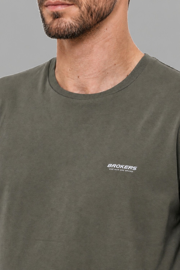 Ανδρικό χακί t-shirt Brokers βαμβακερό 26017-100-751