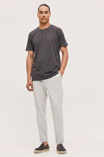 Ανδρικό T-shirt Brokers γκρι με κουμπιά και henley λαιμόκοψη 26017-101-751