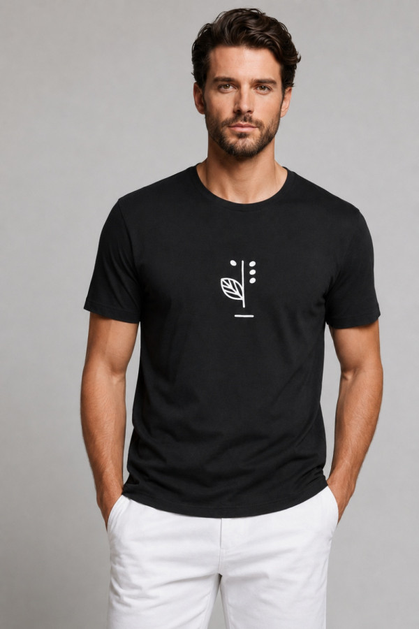 Ανδρικό T-Shirt Brokers μαύρο βαμβακερό με minimal τύπωμα 26017-118-751 Ανδρικό T-Shirt Brokers μαύρο βαμβακερό με minimal τύπωμα 26017-118-751