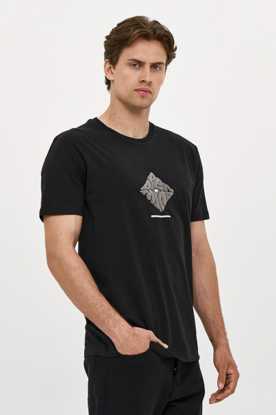 Ανδρικό t-shirt Brokers μαύρο με ανάγλυφο 3D τύπωμα 26017-107-751