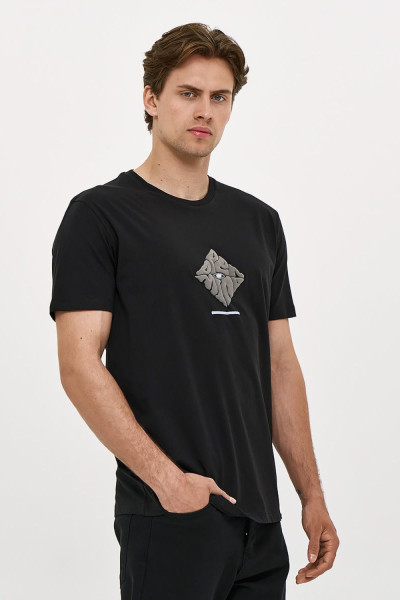 Ανδρικό t-shirt Brokers μαύρο με τύπωμα βαμβακερό 26017-107-751