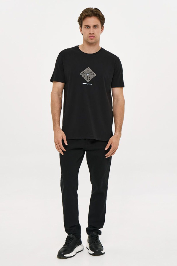Ανδρικό t-shirt Brokers μαύρο με τύπωμα βαμβακερό 26017-107-751