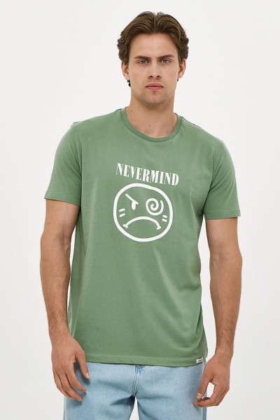 Ανδρικό T-shirt Brokers πράσινο με print βαμβακερό κοντομάνικο 26017-113-751