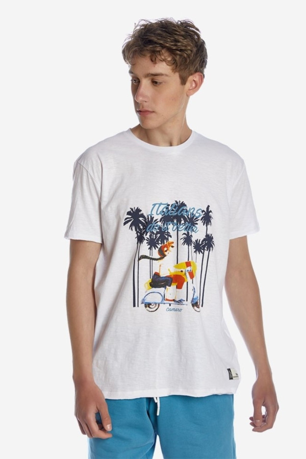 CAMARO ΑΝΔΡΙΚΗ ΜΠΛΟΥΖΑ T-SHIRT ΜΕ ΣΤΑΜΠΑ ΒΑΜΒΑΚΕΡΗ ΛΕΥΚΟ 22001-930-04