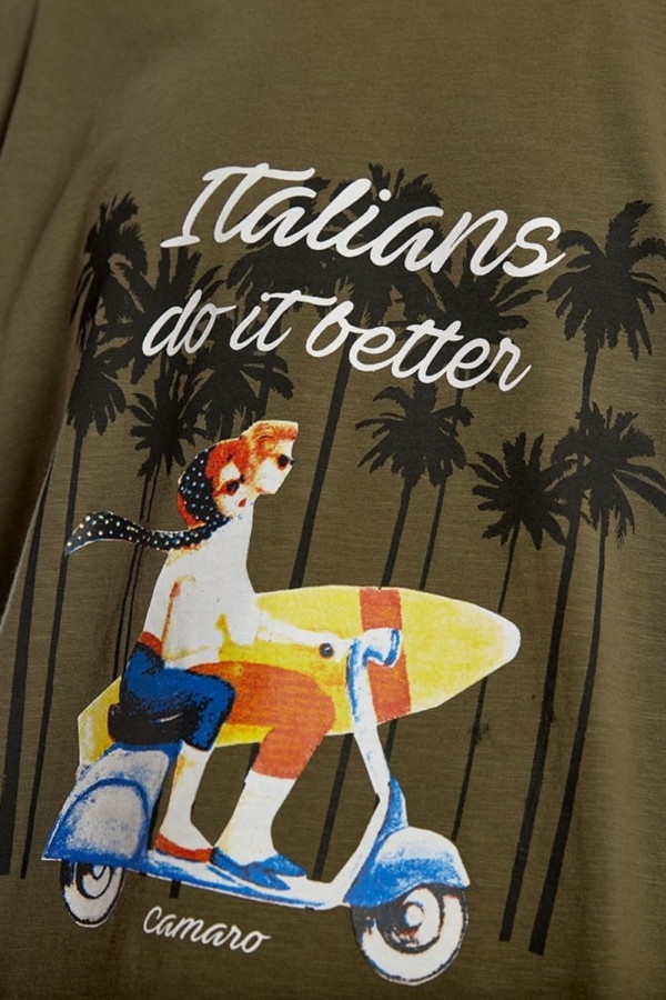 CAMARO ΑΝΔΡΙΚΗ ΜΠΛΟΥΖΑ T-SHIRT ΜΕ ΣΤΑΜΠΑ ΒΑΜΒΑΚΕΡΗ ΧΑΚΙ 22001-930-04