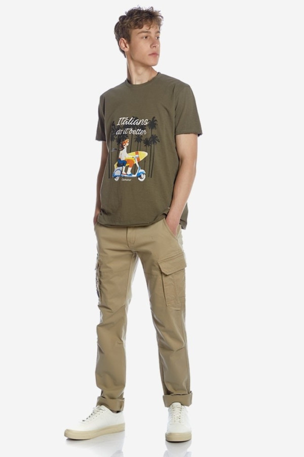 CAMARO ΑΝΔΡΙΚΗ ΜΠΛΟΥΖΑ T-SHIRT ΜΕ ΣΤΑΜΠΑ ΒΑΜΒΑΚΕΡΗ ΧΑΚΙ 22001-930-04