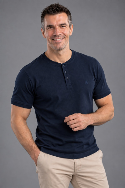 Ανδρική μπλούζα Visconti navy blue henley βαμβακερή με κουμπιά 2834-1