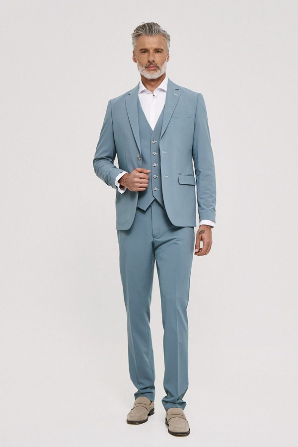 Ανδρικό κοστούμι Sogo πετρόλ με γιλέκο slim fit 26032-701-272