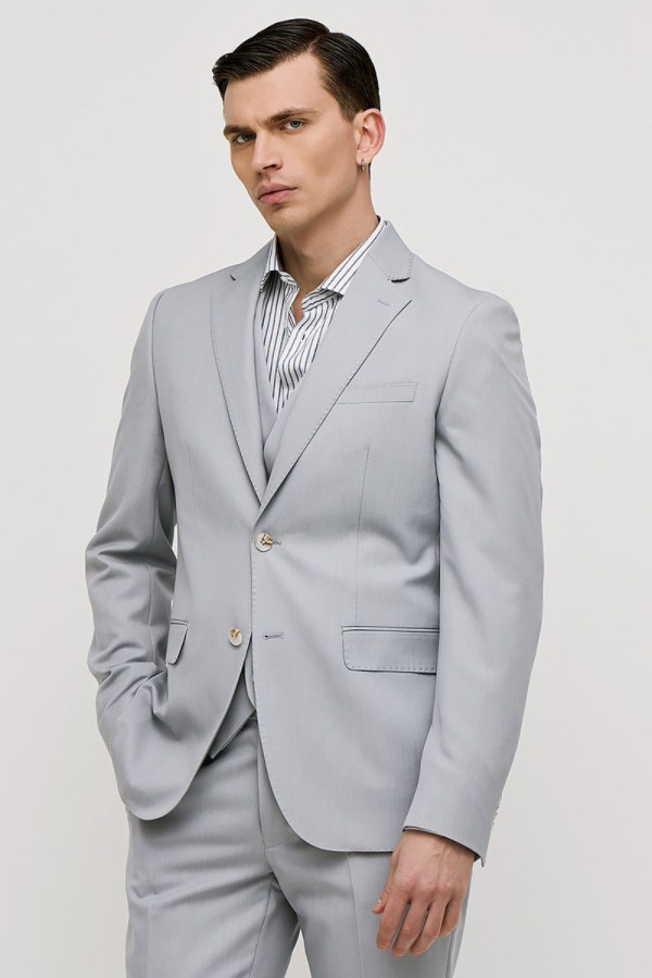 Ανδρικό κοστούμι Sogo με γιλέκο γκρί ανοικτό slim fit 25032-702-271