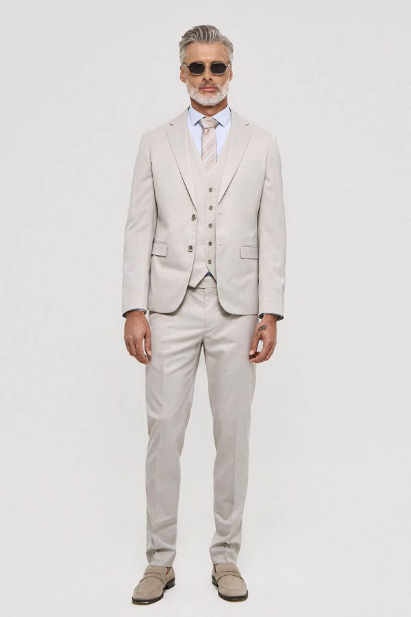 Ανδρικό κοστούμι Sogo με γιλέκο slim fit πάγος formal 26032-701-292