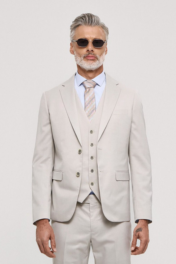 Ανδρικό κοστούμι Sogo με γιλέκο slim fit πάγος formal 26032-701-292