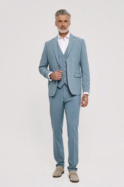 Κοστούμι ανδρικό Sogo πετρόλ με γιλέκο slim fit με γιλέκο formal suit 26032-701-272