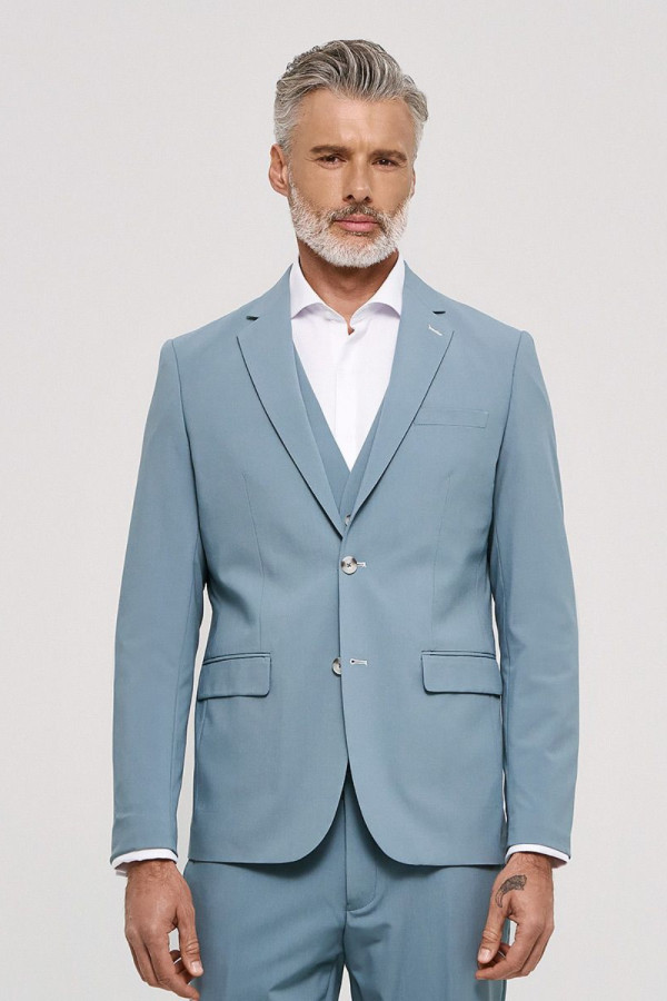 Ανδρικό κοστούμι Sogo πετρόλ με γιλέκο slim fit 26032-701-272