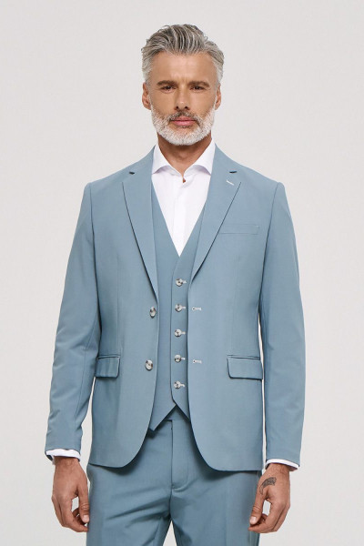 Κοστούμι ανδρικό Sogo πετρόλ με γιλέκο slim fit με γιλέκο formal suit 26032-701-272