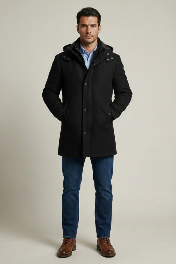 SOGO ΑΝΔΡΙΚΟ ΗΜΙΠΑΛΤΟ ΜΕ ΑΠΟΣΠΩΜΕΝΗ ΚΟΥΚΟΥΛΑ ΜΑΥΡΟ 25530-732-094