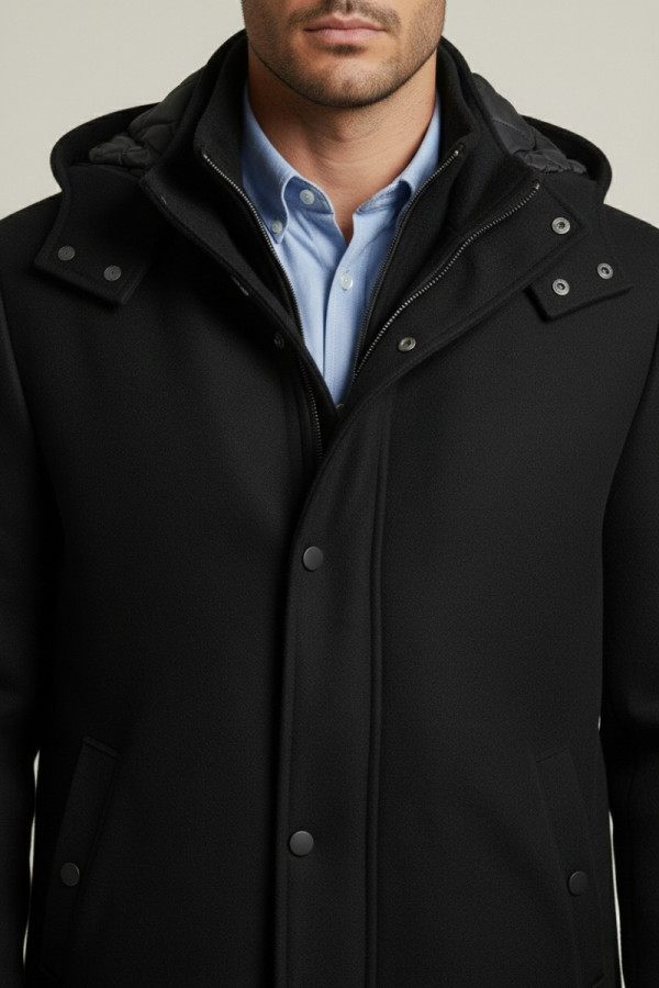 SOGO ΑΝΔΡΙΚΟ ΗΜΙΠΑΛΤΟ ΜΕ ΑΠΟΣΠΩΜΕΝΗ ΚΟΥΚΟΥΛΑ ΜΑΥΡΟ 25530-732-094