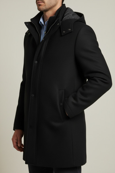 SOGO ΑΝΔΡΙΚΟ ΗΜΙΠΑΛΤΟ ΜΕ ΑΠΟΣΠΩΜΕΝΗ ΚΟΥΚΟΥΛΑ ΜΑΥΡΟ 25530-732-094