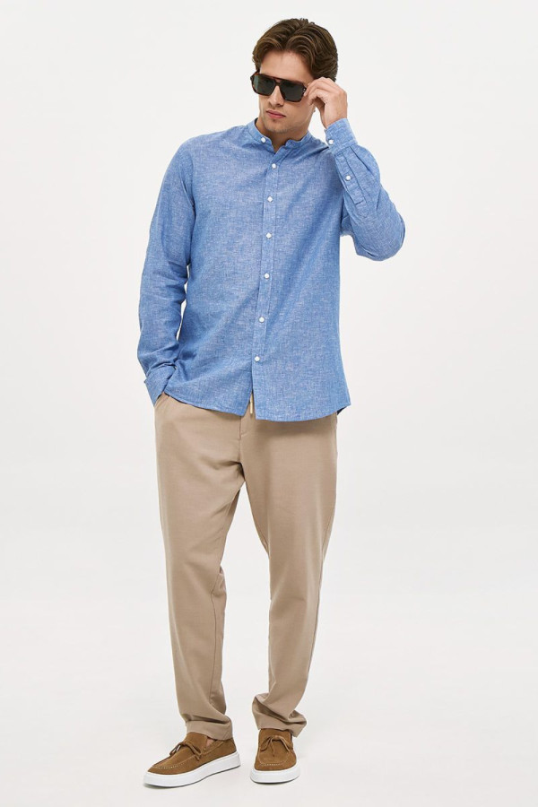 Ανδρικό λινό παντελόνι Brokers μπεζ  με λάστιχο & κορδόνι  26014-108-487