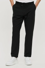 Ανδρικό λινό παντελόνι μαύρο με λάστιχο & κορδόνι – Brokers - 26014-108-487