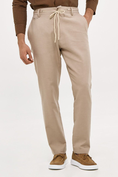 Ανδρικό λινό παντελόνι Brokers μπεζ  με λάστιχο & κορδόνι  26014-108-487