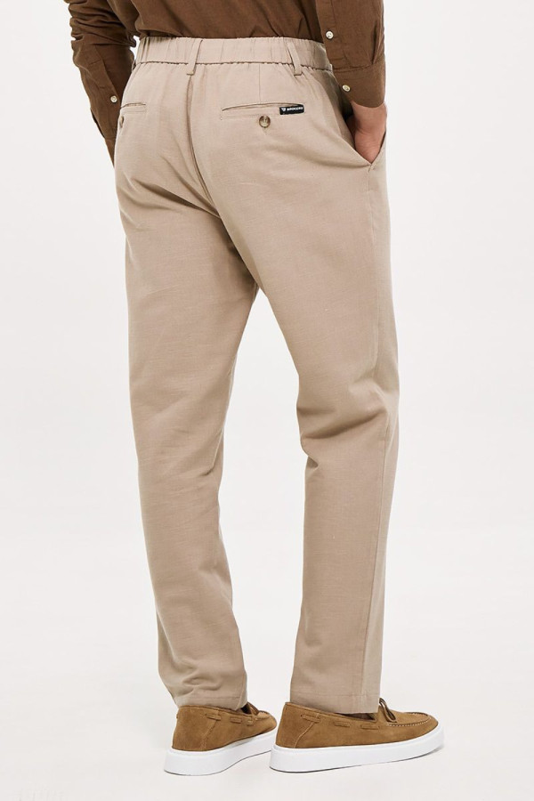 Ανδρικό λινό παντελόνι Brokers μπεζ  με λάστιχο & κορδόνι  26014-108-487