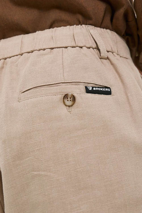 Ανδρικό λινό παντελόνι Brokers μπεζ  με λάστιχο & κορδόνι  26014-108-487