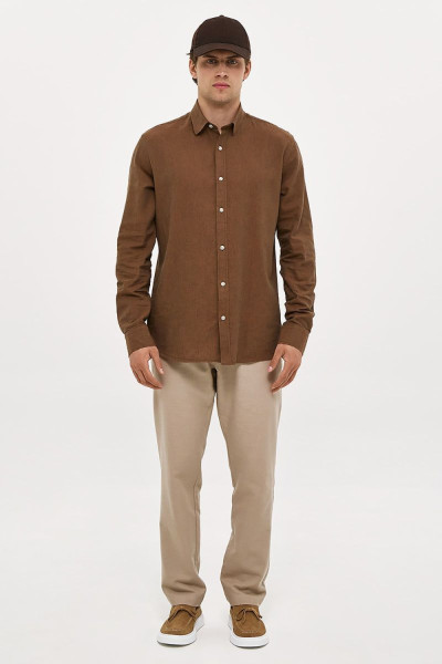 Ανδρικό λινό παντελόνι Brokers μπεζ  με λάστιχο & κορδόνι  26014-108-487