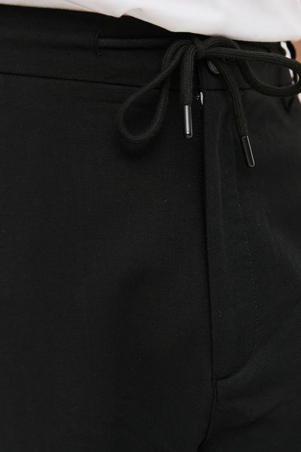 Ανδρικό λινό παντελόνι μαύρο με λάστιχο & κορδόνι – Brokers - 26014-108-487