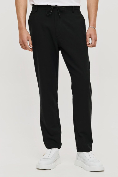 Ανδρικό παντελόνι μαύρο με λάστιχο και κορδόνι – Brokers - 26014-108-487