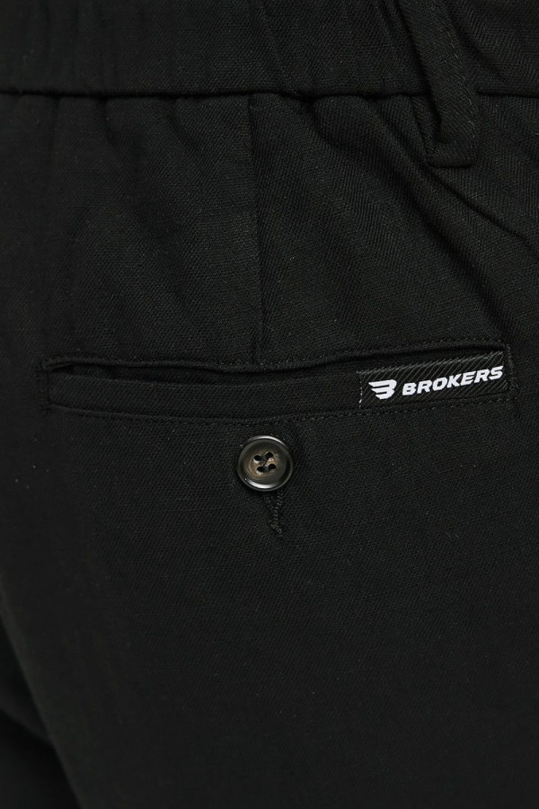 Ανδρικό λινό παντελόνι μαύρο με λάστιχο & κορδόνι – Brokers - 26014-108-487