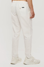 Ανδρικό λινό παντελόνι λευκό με λάστιχο & κορδόνι – Brokers - 26014-108-487
