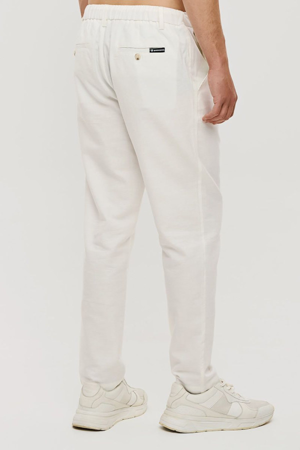 Ανδρικό λινό παντελόνι λευκό με λάστιχο & κορδόνι – Brokers - 26014-108-487
