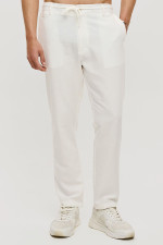 Ανδρικό λινό παντελόνι λευκό με λάστιχο & κορδόνι – Brokers - 26014-108-487