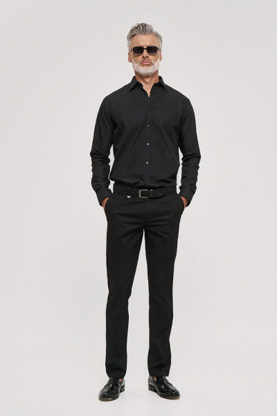 Ανδρικό παντελόνι Sogo μαύρο chinos βαμβακερό με ζώνη 26034-291-476