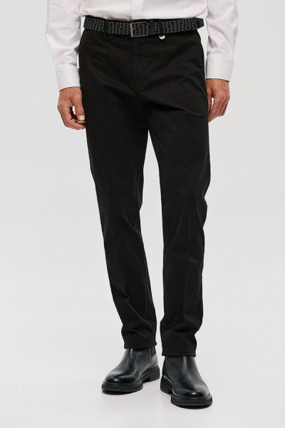 Ανδρικό chino παντελόνι Sogo μαύρο slim fit βαμβακερό με ζώνη 26534-293-484