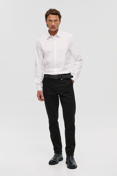 Ανδρικό chino παντελόνι Sogo μαύρο slim fit βαμβακερό με ζώνη 26534-293-484
